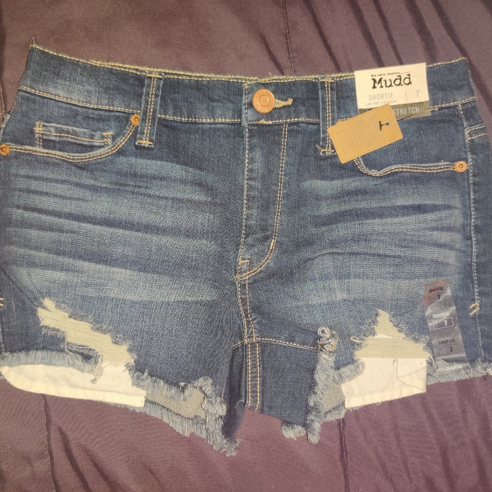 Dark wash denim shorts